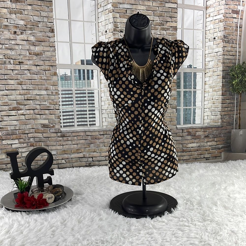 Women’s Apostrophe Multicolored Polka Dot Sleeveless Button Up Blouse (xl) EB12